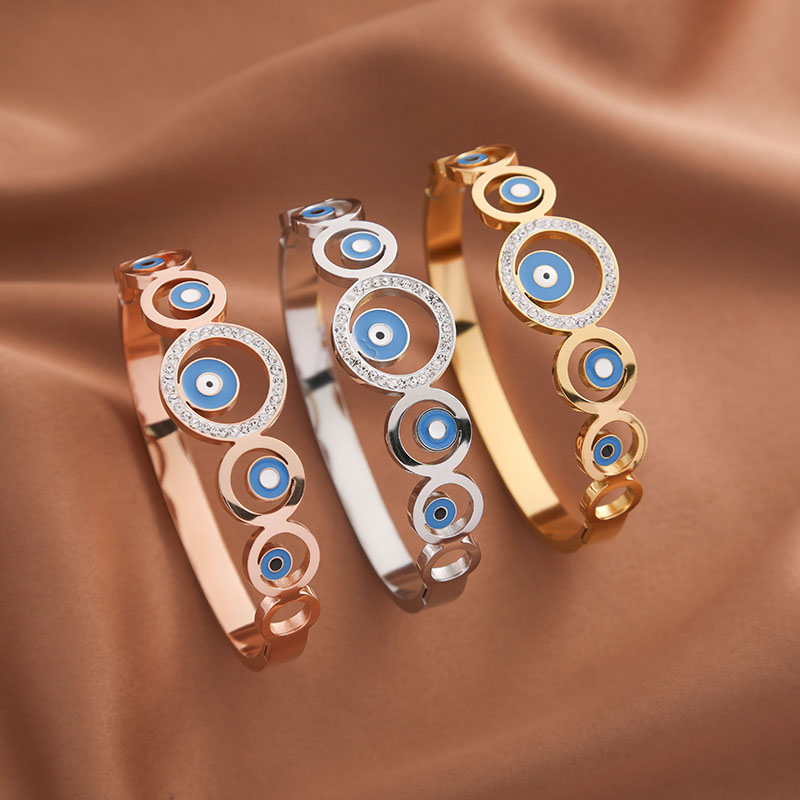 Brazalete de circonio plateado oro titanio de acero 18K con ojo de estilo clásico moderno informal a granel