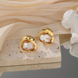 1 par de pendientes chapados en oro de 14 quilates chapados en oro de 14 quilates con incrustaciones de esmalte de flores de estilo clásico