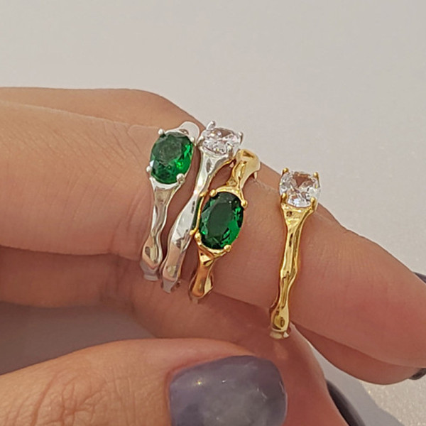 Anillo abierto plateado de circón con incrustaciones de cobre ovalado de estilo Simple estilo IG