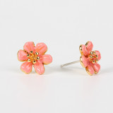 Pendientes tipo botón con revestimiento de cobre y flor de estilo simple, 1 par