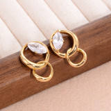 1 par de pendientes chapados en oro de circonita de cobre con incrustaciones redondas de estilo Simple de estilo Vintage