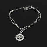 Pulseras de diamantes de imitación con incrustaciones huecas de acero inoxidable de árbol de estilo moderno informal