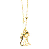Collar con colgante chapado en oro de 18 quilates con incrustaciones de cobre, pingüino, gato, loro, estilo IG