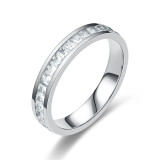 Venta al por mayor de joyería de anillo de acero de titanio con circonita cuadrada geométrica coreana
