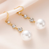 Pendientes Geométricos Elegantes De Cobre Chapado En Oro Con Perlas Artificiales Y Circón, 1 Par