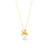 Collar con colgante de circonio chapado en oro de 18 quilates, perla de agua dulce, corona, estilo Simple elegante, a granel