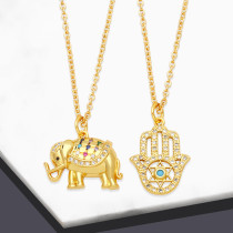 Collar con colgante de circonita chapado en oro y cobre, elefante Retro de mano de Fátima, 1 pieza