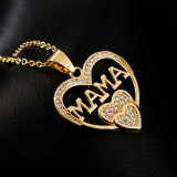 1 pieza de collar con colgante de circonita con incrustaciones de cobre en forma de corazón de MAMA a la moda