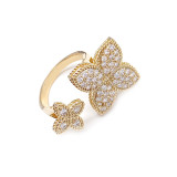 Anillo de flor de cuatro hojas, anillo de dedo índice ajustable abierto a la moda, nuevo anillo de fiesta de boda