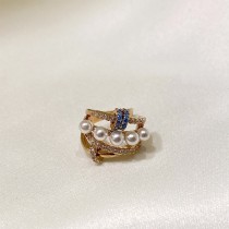 Clips para las orejas de circonita, perlas artificiales de cobre con incrustaciones geométricas elegantes, 1 pieza