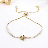 Pulsera ajustable de cobre simple con microincrustaciones de circonitas y flores coloridas