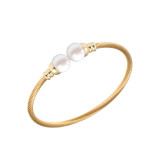 Pendientes de pulseras y anillos de perlas con incrustaciones de trenza de cobre de acero inoxidable con rayas en espiral de estilo Simple informal