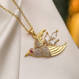 Collar con colgante chapado en oro de 18 quilates con incrustaciones de cobre y pájaro estilo INS