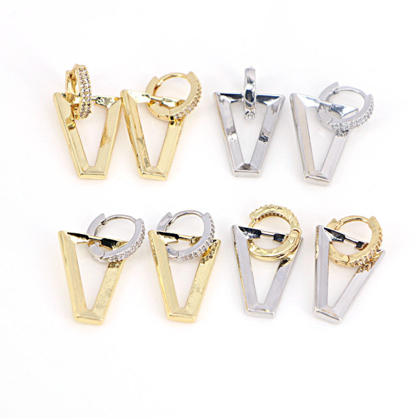 Pendientes de cobre de moda Simple, triángulo tridimensional Simple, venta al por mayor