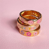 Moda Letra Flor Latón Esmalte Anillos 1 Pieza