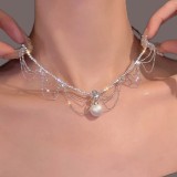 Collar de diamantes de imitación con incrustaciones de cobre y perlas de imitación de color sólido de estilo simple