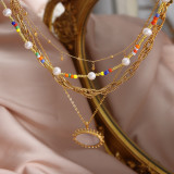 Collar de pulseras chapadas en oro de 18 quilates con revestimiento de acero de titanio y mariposa geométrica para viajes de vacaciones de estilo barroco