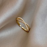 Anillo abierto de circón con incrustaciones de cobre y flor en forma de corazón de conejo a la moda, 1 pieza