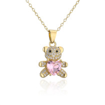 Collar de oro con colgante de oso en forma de corazón, joyería de circonita con microincrustaciones de cobre