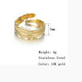 Anillo abierto de moda, anillo de dedo índice ajustable con forma de pluma de acero de titanio