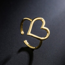 Anillo abierto geométrico de corazón de circonio de oro de 18 quilates de cobre de moda para mujer al por mayor