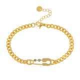 Pulseras de circón chapadas en oro y cobre con clip de papel de moda