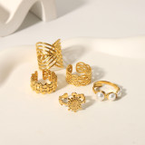 Anillos abiertos chapados en oro de 18 quilates con incrustaciones de perlas de acero inoxidable de color sólido de estilo vintage