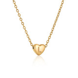 Collar con colgante chapado en oro de 14K chapado en cobre de acero inoxidable con forma de corazón y letra elegante informal