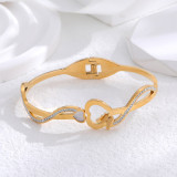 Venta al por mayor estilo clásico gotas de agua forma de corazón mariposa titanio acero 24K chapado en oro brazalete de circón