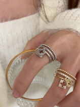 Anillo abierto Chapado en plata con diamantes de imitación con incrustaciones de cobre cruzado estilo Hip-Hop informal INS