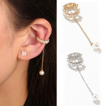 Clips para las orejas de circonita, perlas artificiales, chapado en cobre, flor, mariposa, 1 pieza