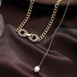 Hebilla de cinturón de estilo simple, collar chapado en plata chapado en oro de 18 quilates con incrustaciones de perlas de cobre