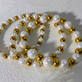 Pulseras con revestimiento de perlas de imitación de acero inoxidable, geométricas, de estilo clásico básico