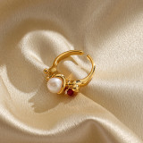 Anillos abiertos chapados en oro de 18K con perlas de agua dulce de cristal con incrustaciones de cobre redondas elegantes