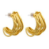 1 par de pendientes chapados en cobre con líneas en forma de C estilo Simple estilo INS