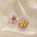 1 par de pendientes de perlas de cristal de cobre con incrustaciones de pétalos de Flor Retro