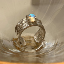 Anillo abierto de cobre geométrico de moda, anillos de cobre con piedra lunar