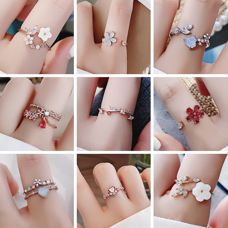 Anillo de flor de circón de cristal de diamante de moda de Corea, anillo de flor de amor salvaje dulce con microincrustaciones, joyería al por mayor
