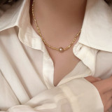 Collar chapado en oro con revestimiento de cobre y perlas de agua dulce, piedra natural redonda de estilo simple
