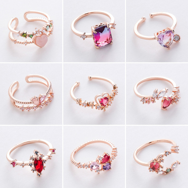 Anillos de circón con incrustaciones de cobre chapado en forma de corazón de moda 1 pieza