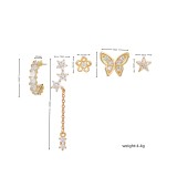Conjunto de 5 piezas de aretes colgantes de circón con cadena asimétrica de cobre, mariposa, flor, estrella de moda