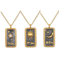 Collar Vintage de Tarot, sol, luna y estrella, gota tridimensional chapada en aceite, collar de circón de oro Real de 18K para mujer