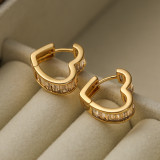 1 par de pendientes de aro chapados en oro de 18 quilates con incrustaciones de cobre y forma de corazón redondo brillante