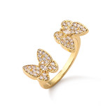 Anillos abiertos de diamantes de imitación con incrustaciones de cobre y mariposa de estilo simple