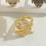 Anillos abiertos chapados en oro de 14 quilates con circonita asimétrica de cobre en forma de corazón de estilo clásico elegante