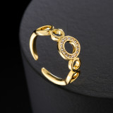 Anillo abierto con forma geométrica de circonio dorado de 18 quilates de cobre a la moda para mujer al por mayor