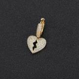 1 pieza 1 par de pendientes colgantes de circonita chapados en cobre con forma de corazón a la moda