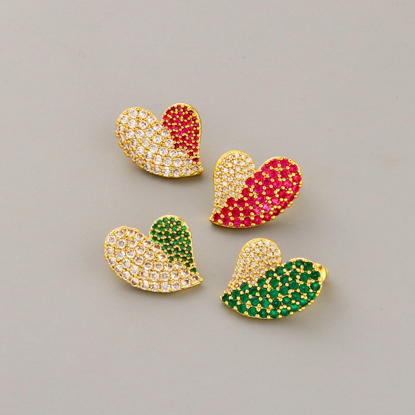 1 par de pendientes de cobre con incrustaciones en forma de corazón de estilo simple