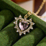 1 pieza de collar con colgante de circonita con incrustaciones de cobre en forma de corazón a la moda