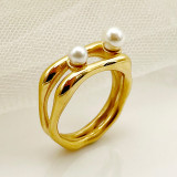 Anillos chapados en oro de perlas artificiales con incrustaciones redondas de acero inoxidable de viaje de estilo simple